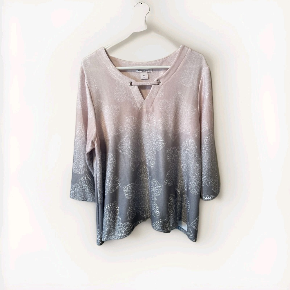 Alison Daley Sweater Petite XL Umbre Pale Pink To Grey Feminine Cozy Casual Soft